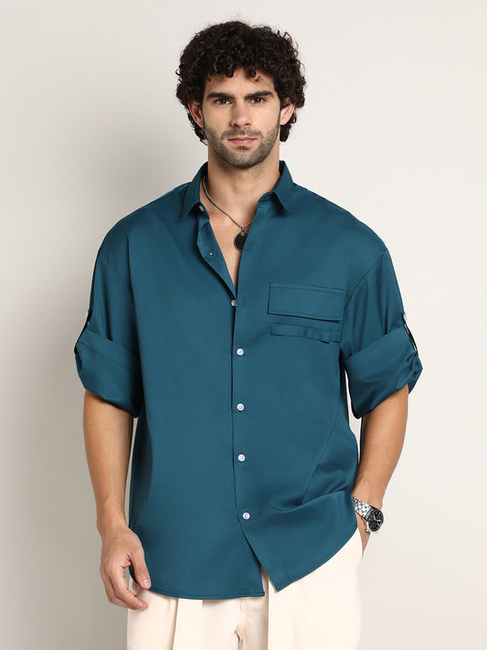 Satin-Utility Oversized Shirt