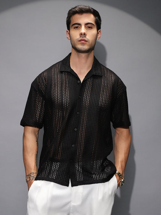 Solid Open-Knit Resort Shirt