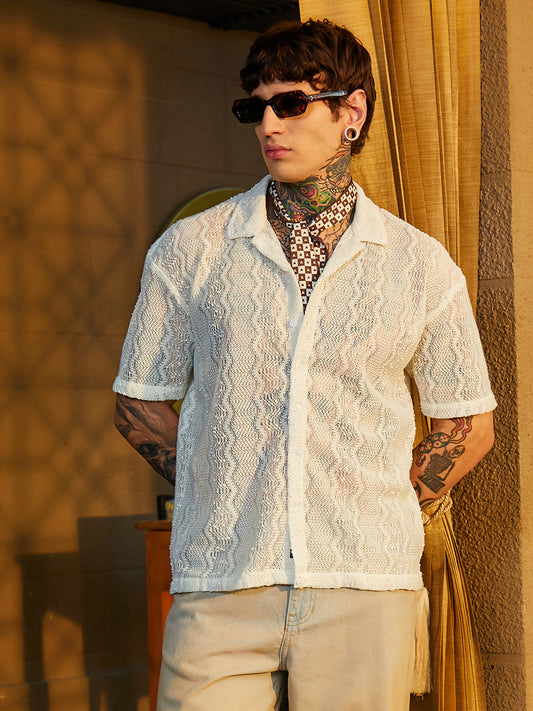 Swirl Open-Knit Resort Shirt