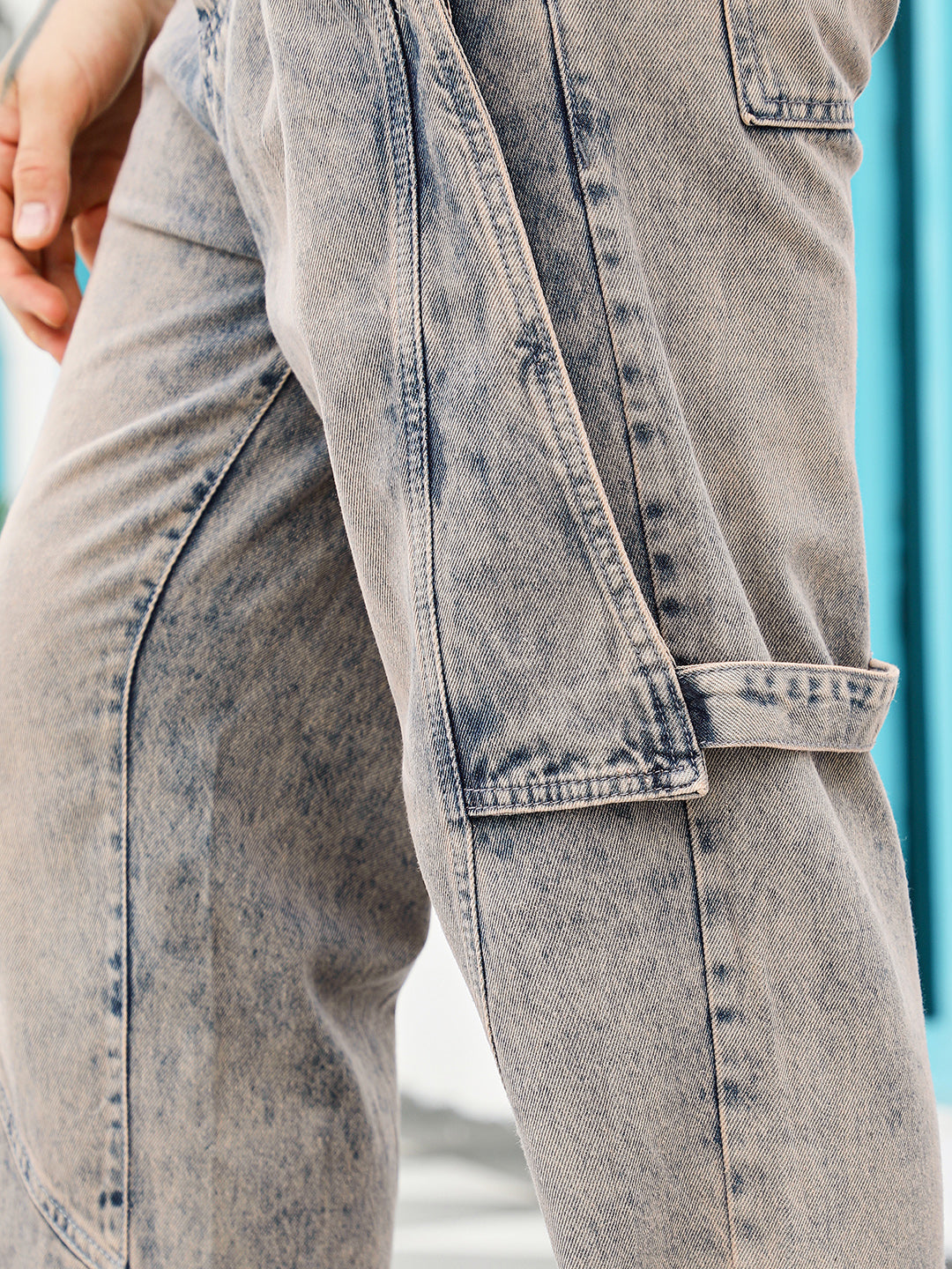 Acid-Wash Panelled Denim Jeans