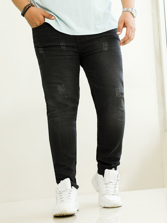 Dark-Wash Distressed Denim Jeans