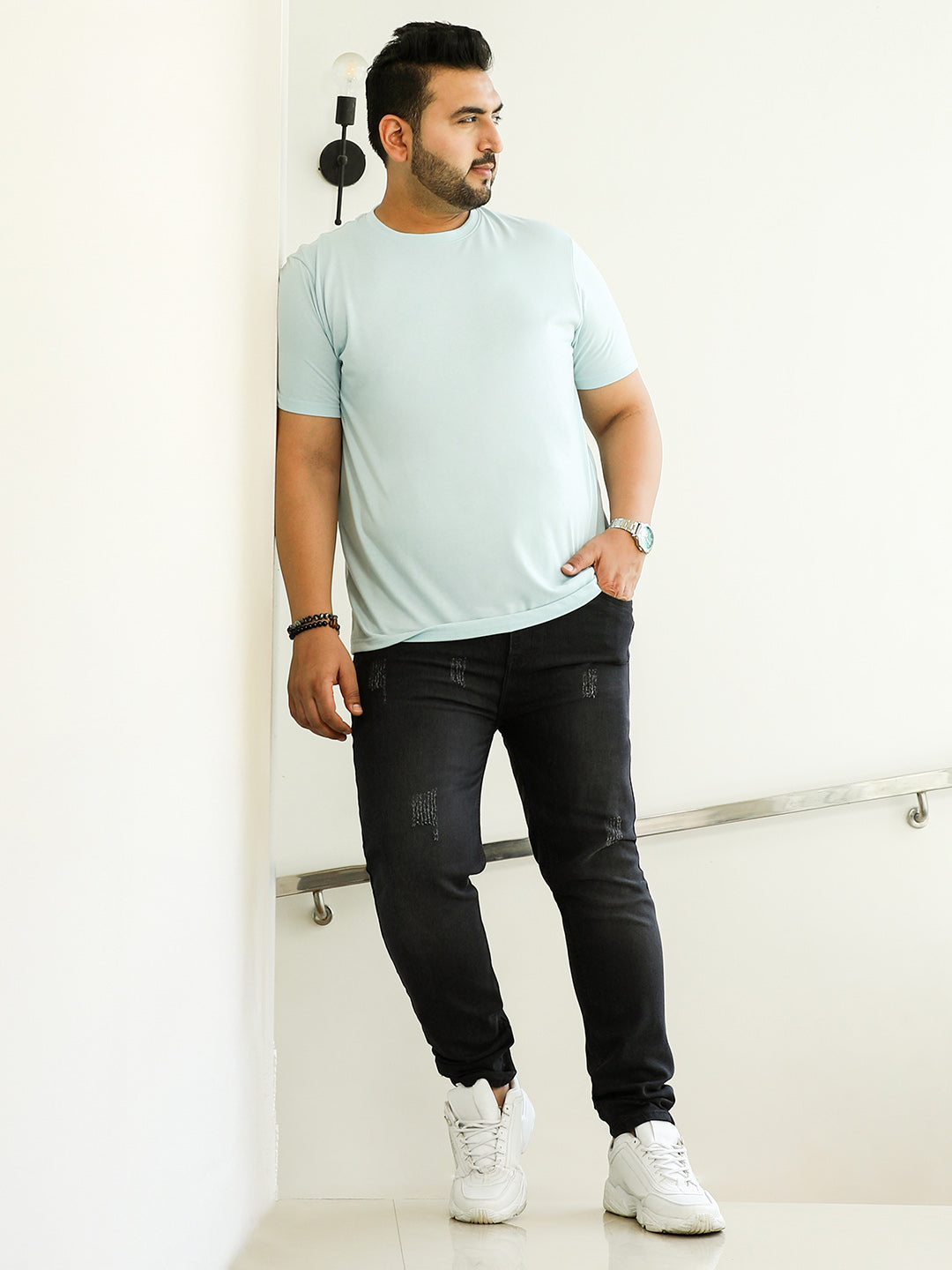 Dark-Wash Distressed Denim Jeans