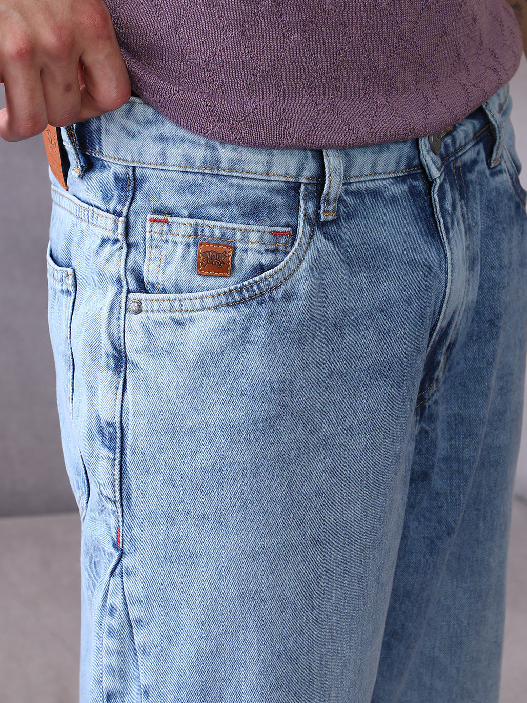 Unhemmed Light-Wash Denim Jeans