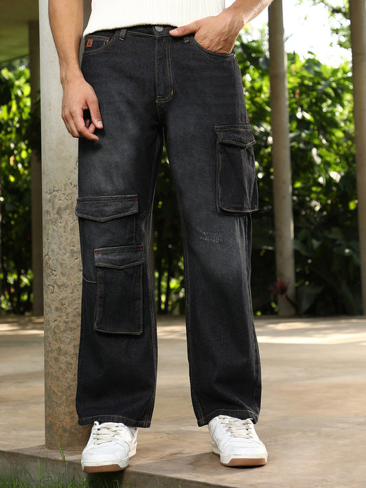 Washed Straight-Leg Denim Jeans