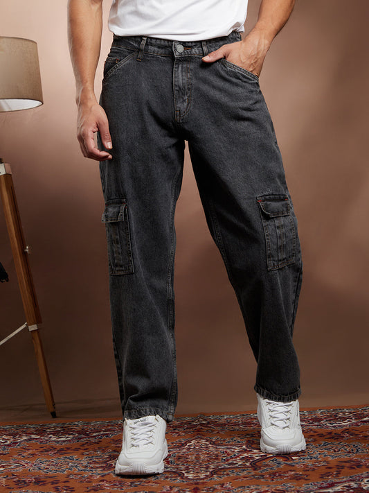 Acid-Wash Utility Denim Jeans