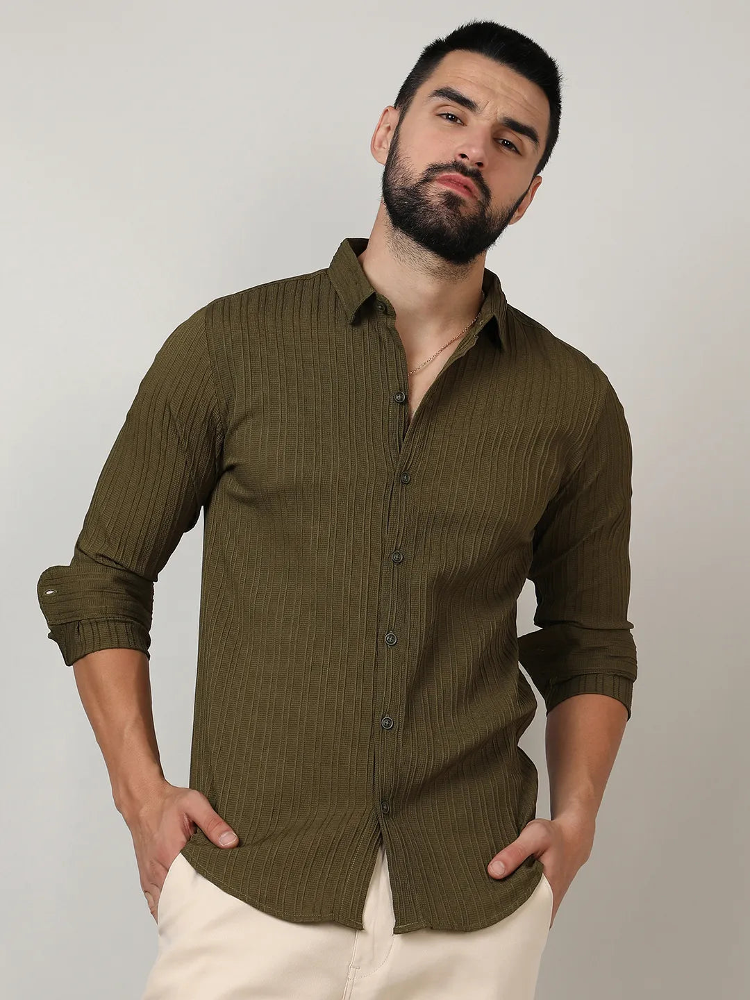 Self-Design Striped Shirt