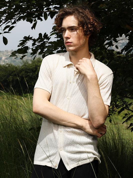 Rhombus-Textured Knit Shirt