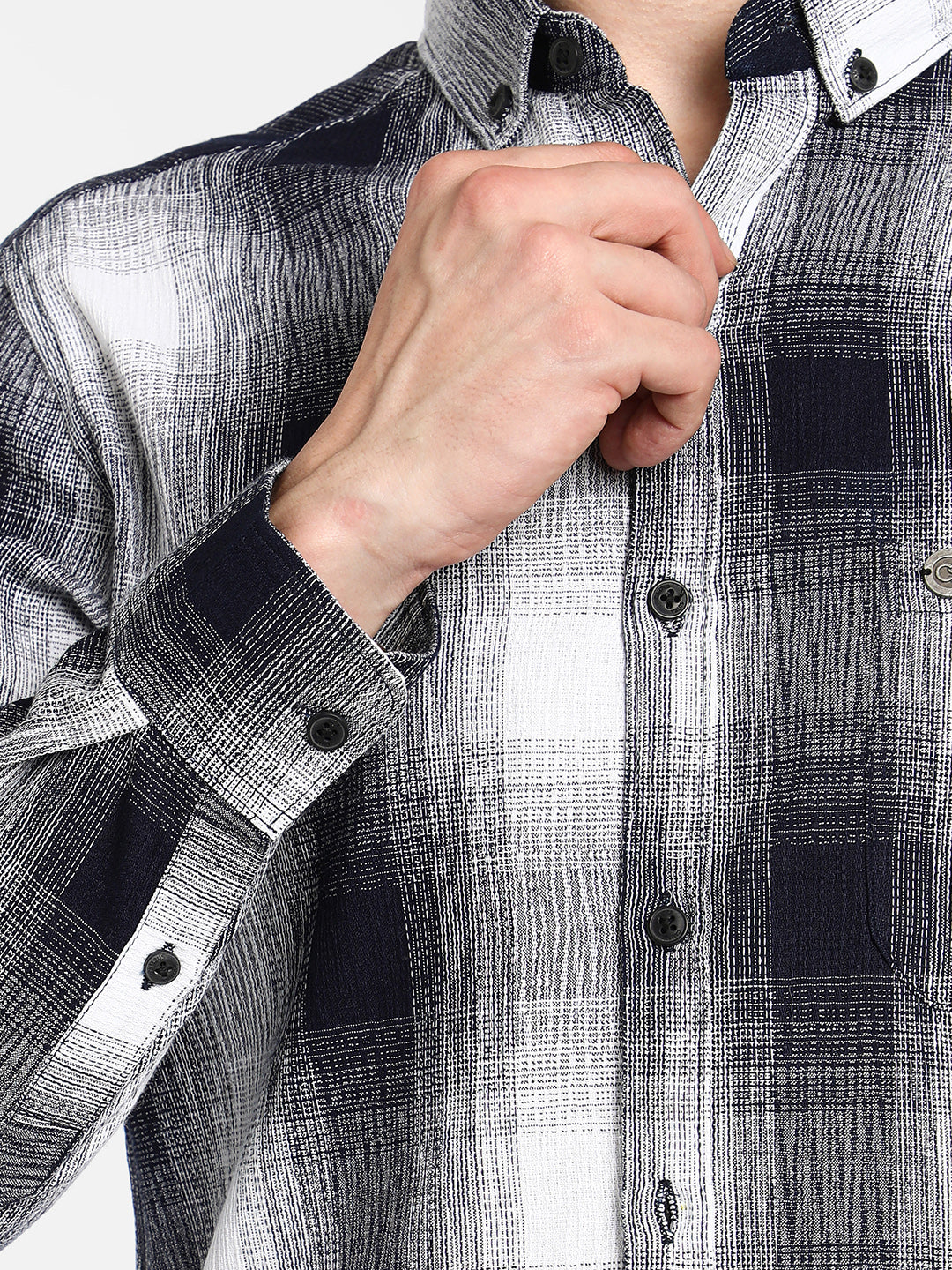 Charcoal Black & Ivory White Ombre Buffalo Check Shirt