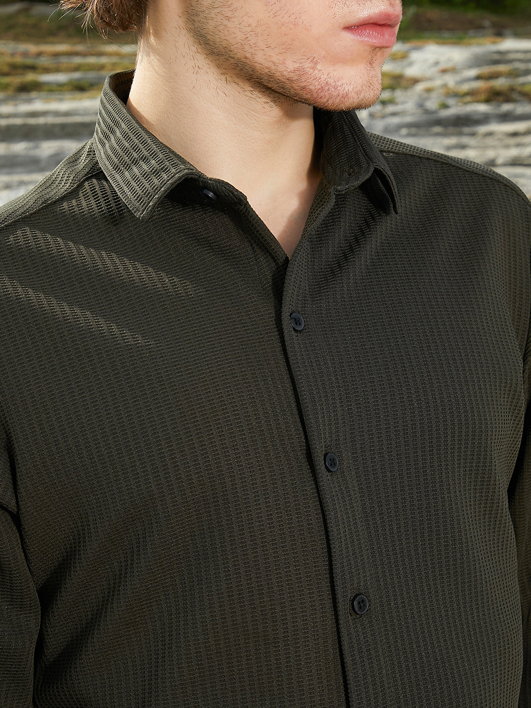 Ribbed-Woven Shirt