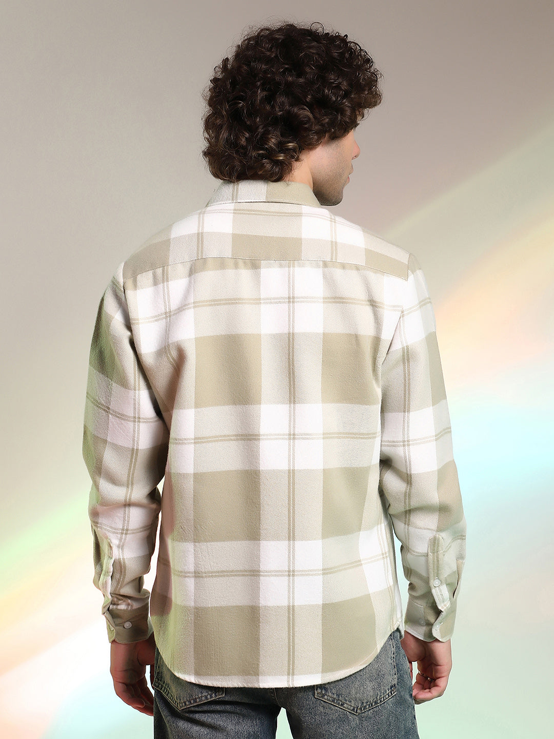 Beige Plaid Cotton Shirt With Full Sleeves