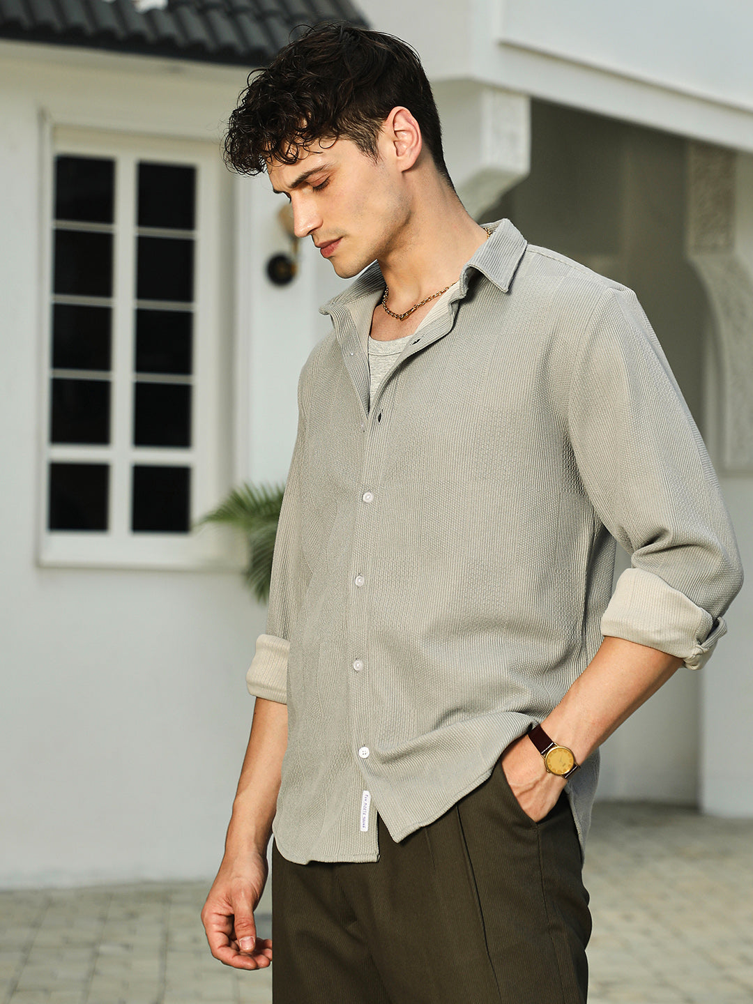 Weft-Texture Relaxed Shirt