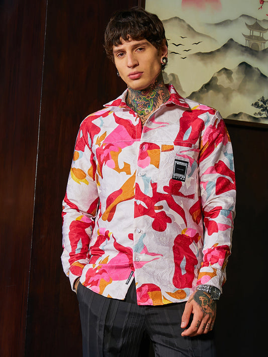 Floral-Tactile Relaxed Shirt