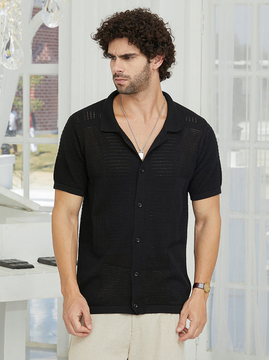 Maxi-Grid Knit Polo Shirt