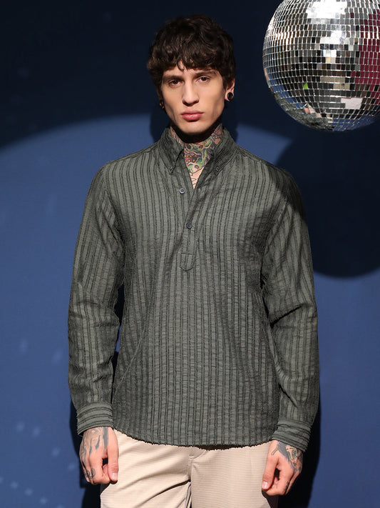 Edge-Lined Half-Placket Shirt