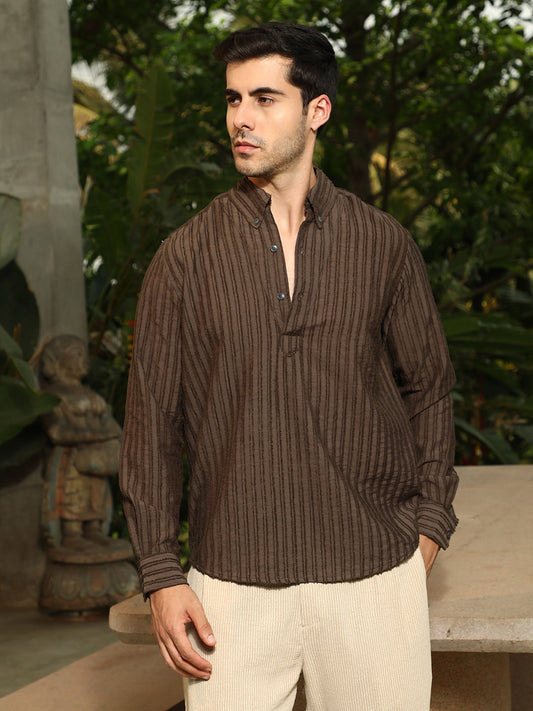 Edge-Lined Half-Placket Shirt