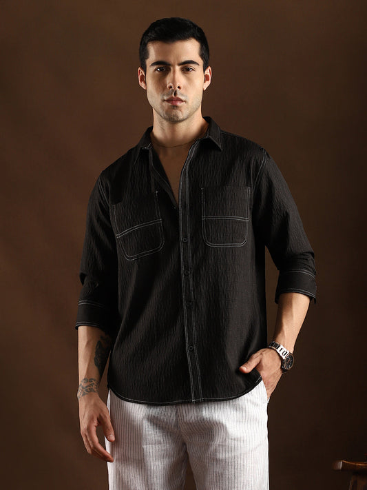 Contrast-Stitch Utility Shirt