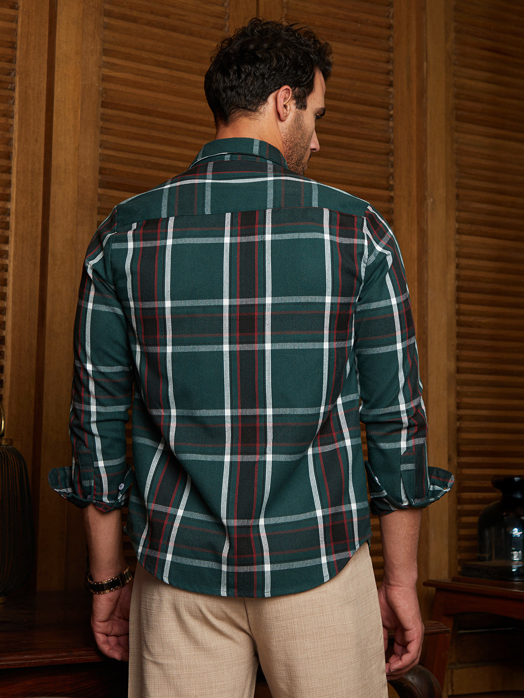 Ribbed-Plaid Relaxed Shirt