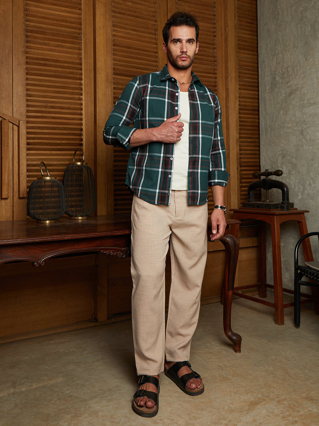 Ribbed-Plaid Relaxed Shirt