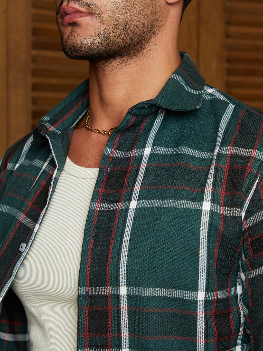 Ribbed-Plaid Relaxed Shirt