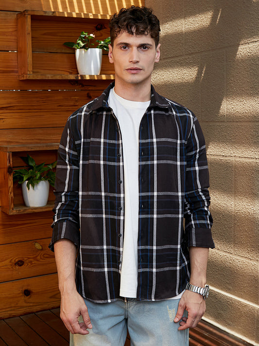 Dark-Plaid Relaxed Shirt