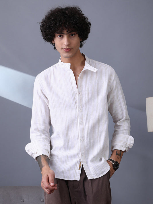 Striped Extended-Band Collar Shirt