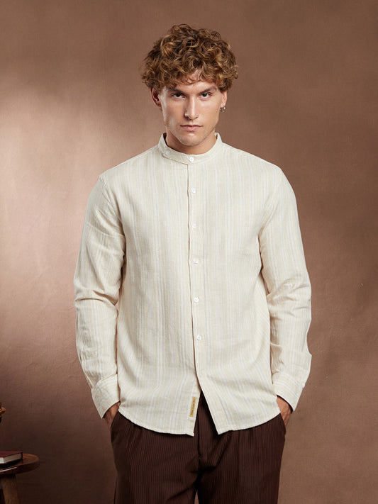 Striped Extended-Band Collar Shirt