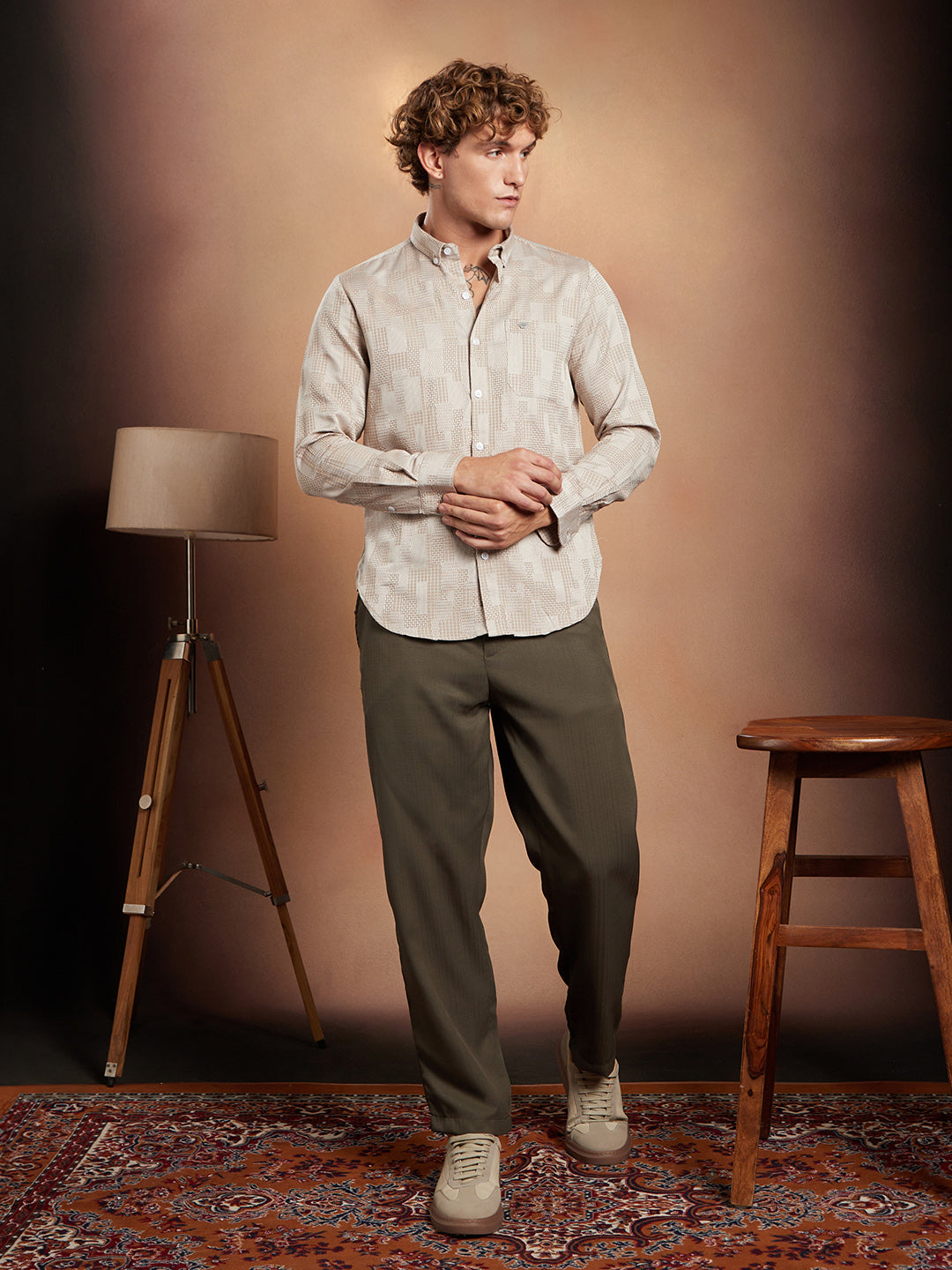 Weave-Block Regular Shirt