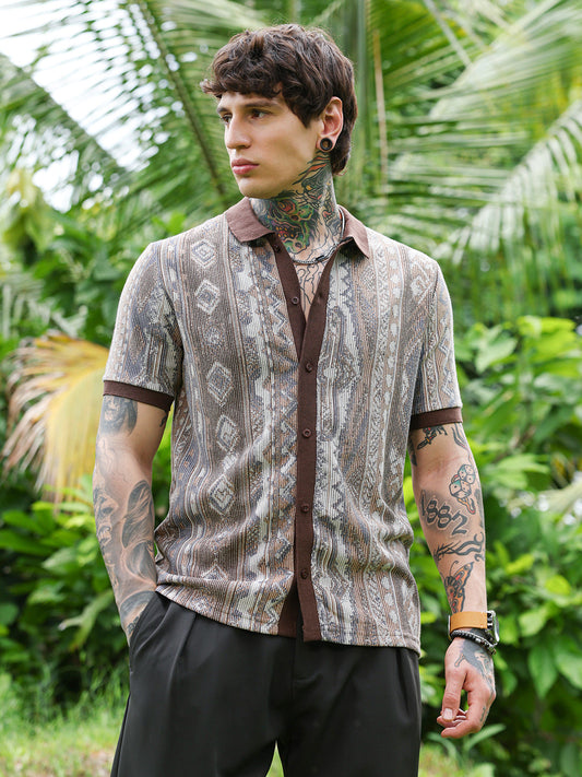 Folk Jacquard-Knit Polo Shirt