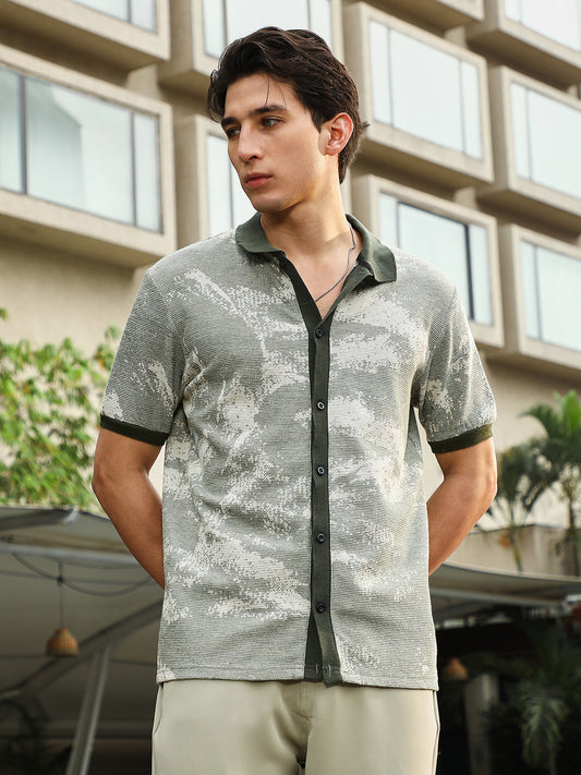 Fade-Imprint Waffle Polo Shirt