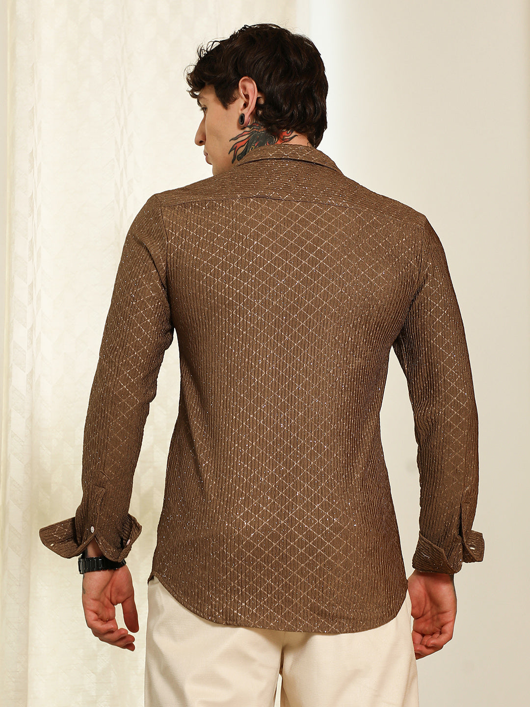 Brown Diamond Pattern Slim Fit Shirt