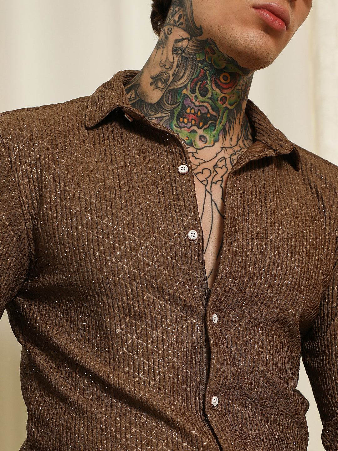 Brown Diamond Pattern Slim Fit Shirt
