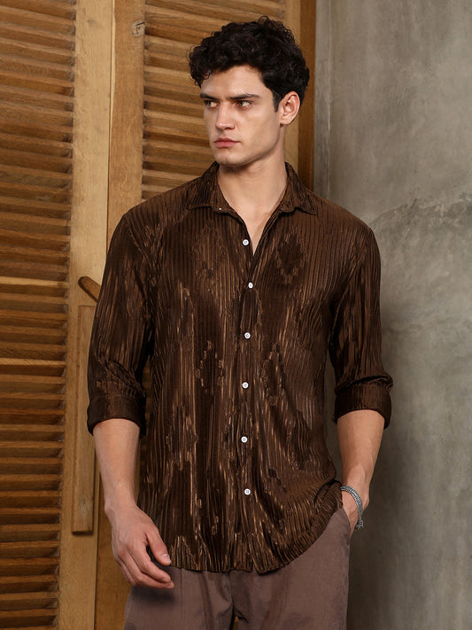 Chocolate Brown Pleated-Rhombus Shirt