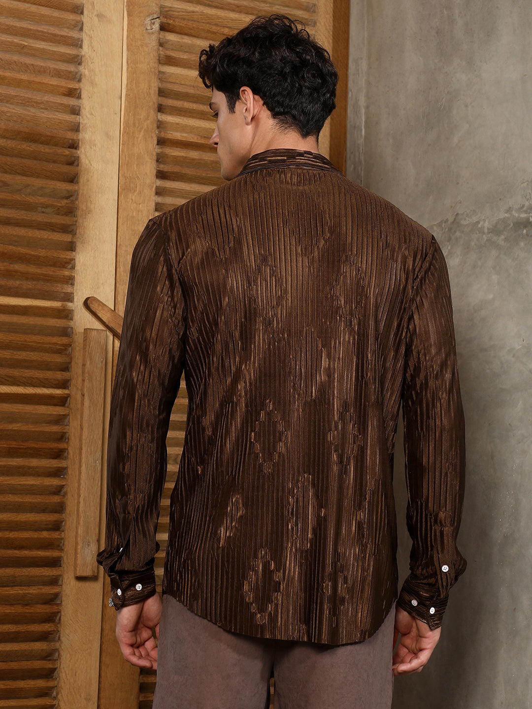 Chocolate Brown Pleated-Rhombus Shirt