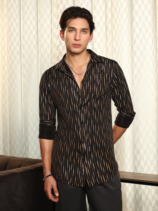 Metallic-Tendril Pleated Shirt