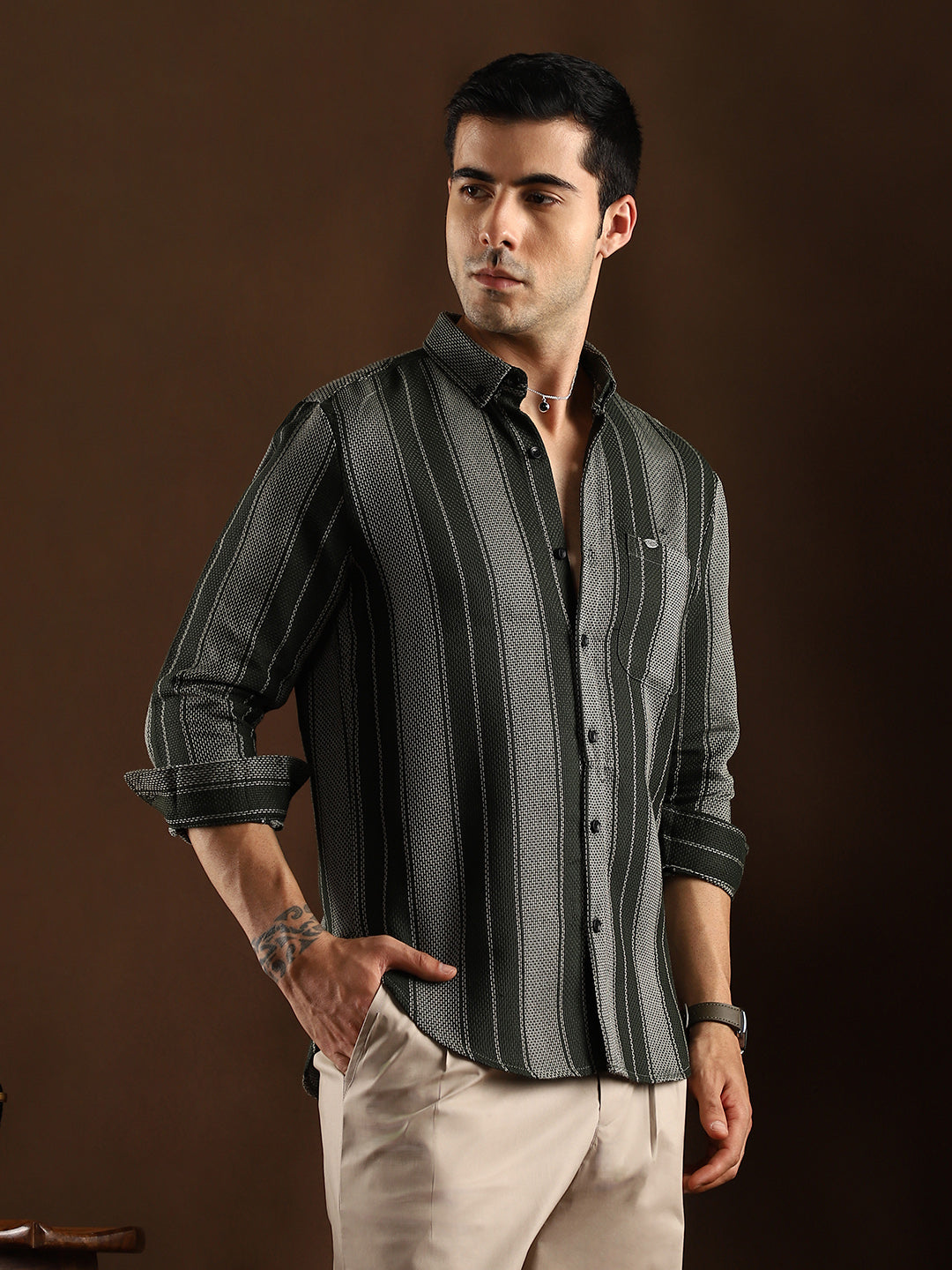 Multitrack-Striped Regular Shirt