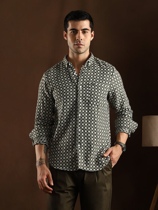 Motif-Block Regular Shirt
