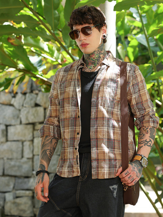 Faded-Plaid Regular Shirt