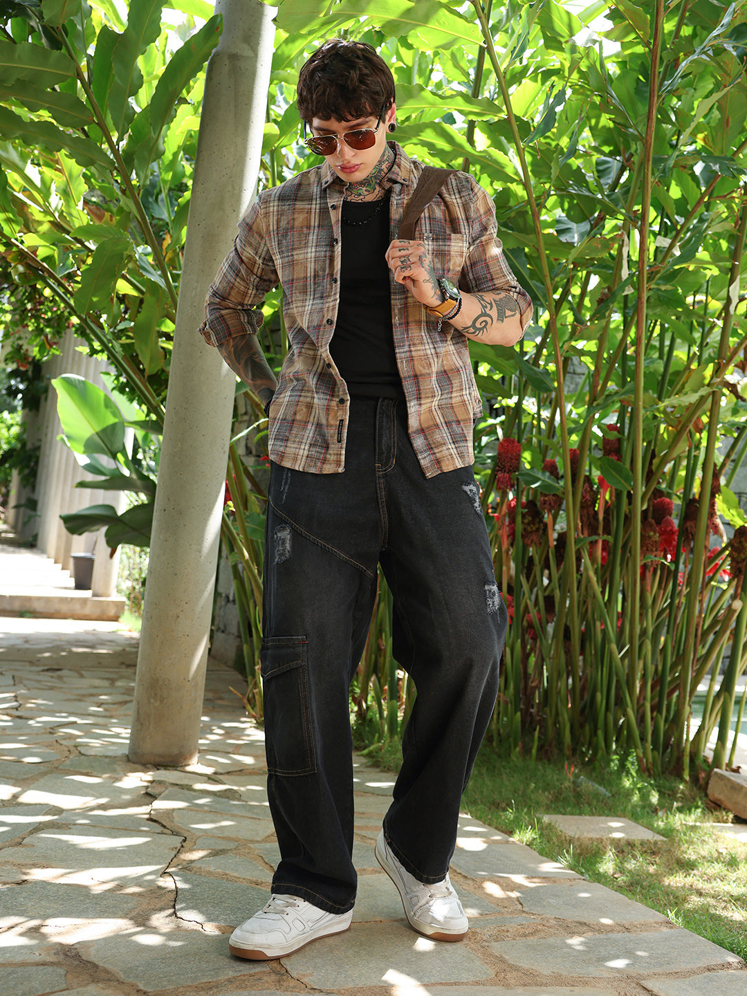 Faded-Plaid Regular Shirt