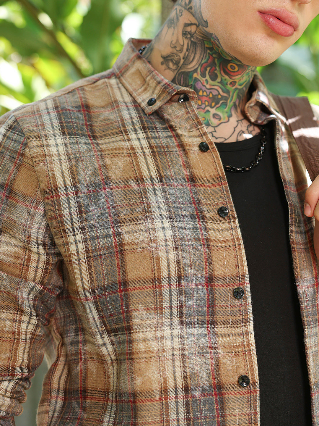 Faded-Plaid Regular Shirt
