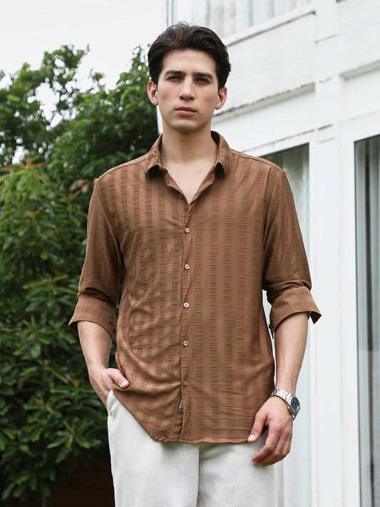 Textured Brown Full Sleeve Shirt