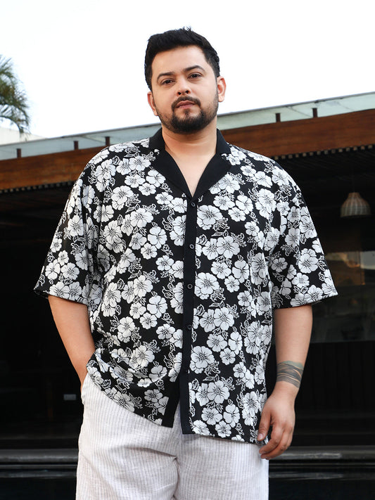 Bloom-Imprint Cuban-Polo Shirt