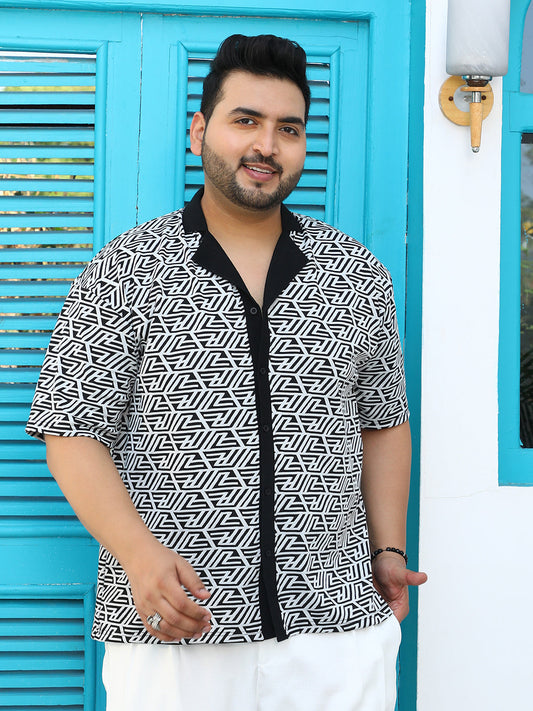 Angleline-Imprint Cuban-Polo Shirt