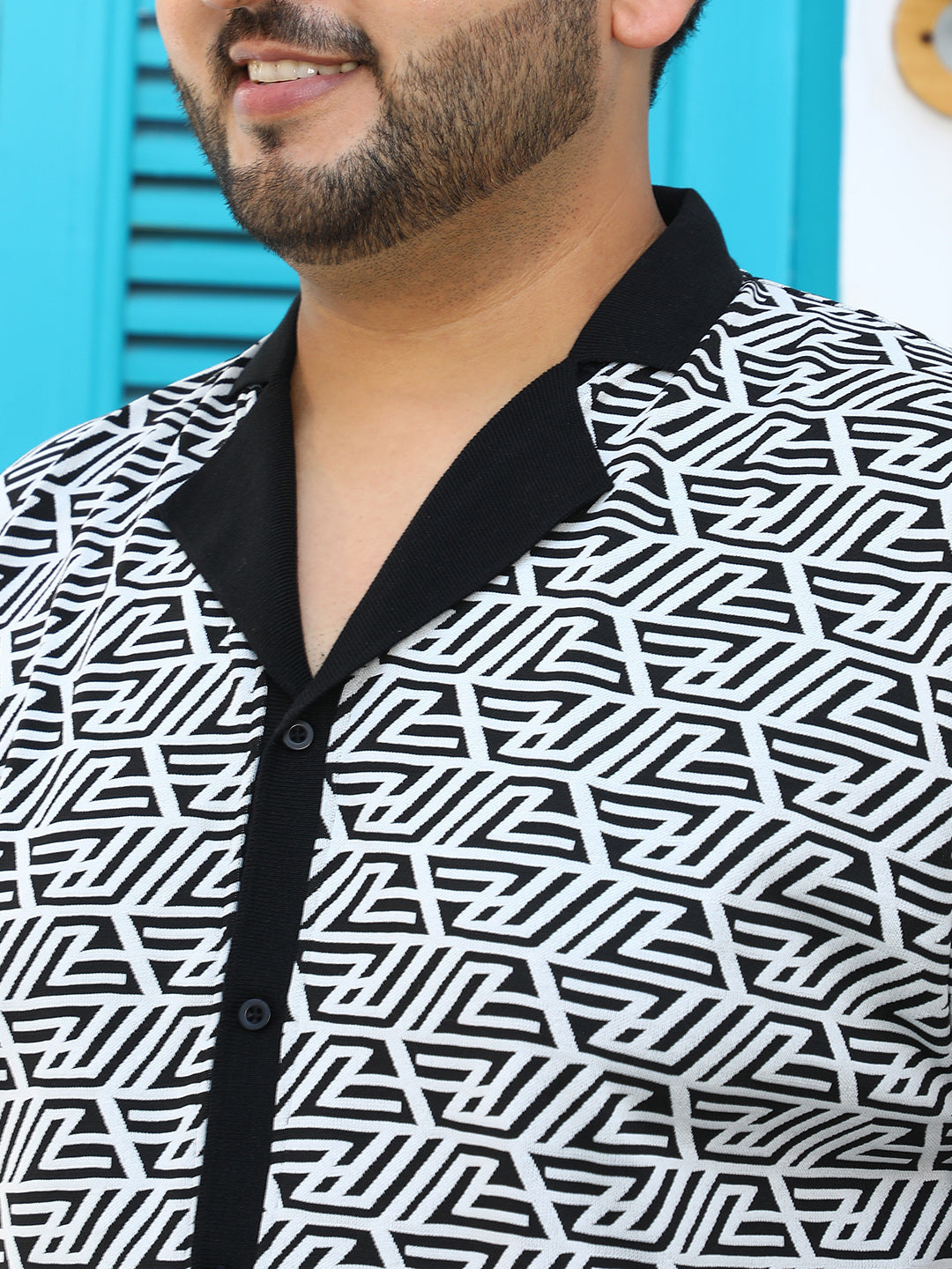 Angleline-Imprint Cuban-Polo Shirt
