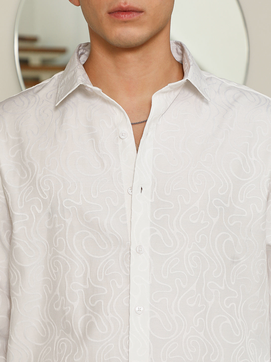 White Paisley Self-Design Slim Fit Shirt For Men