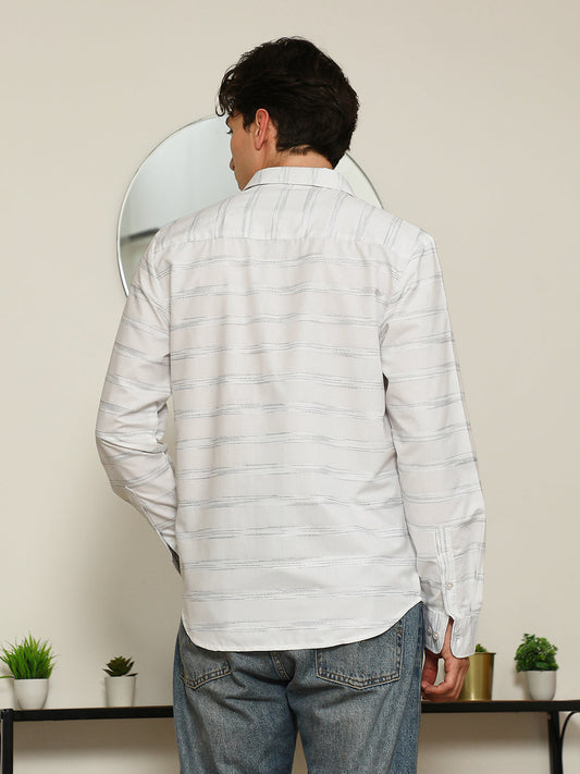 White Textured Stripe Slim Fit Shirt