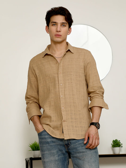 Beige Textured Full Sleeve Shirt