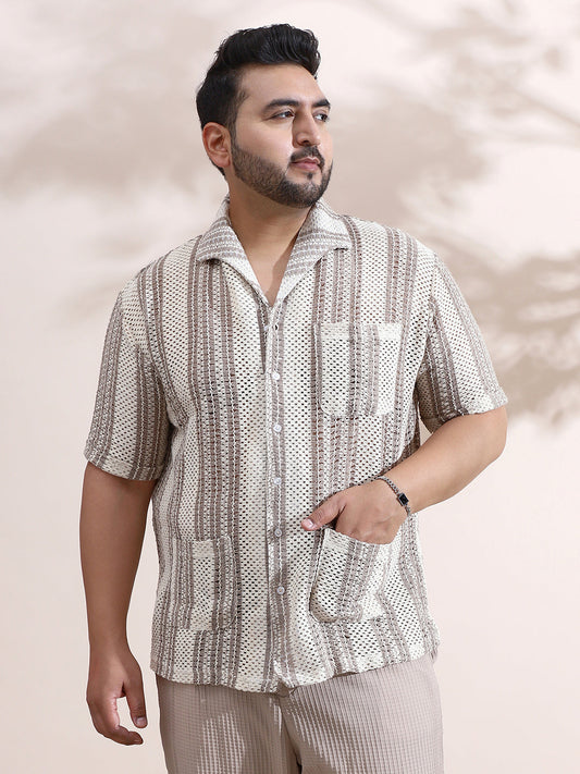 Striped Open-Knit Relaxed Shirt