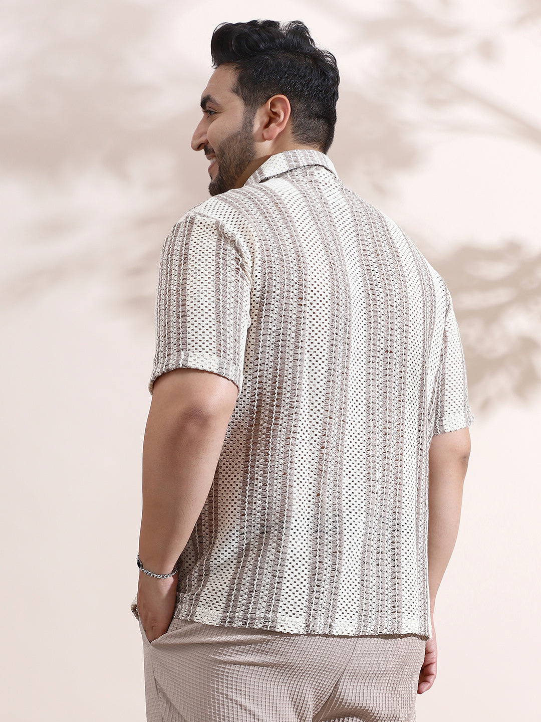 Striped Open-Knit Relaxed Shirt