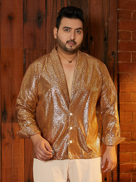 Metallic Shawl Collar Relaxed Shirt
