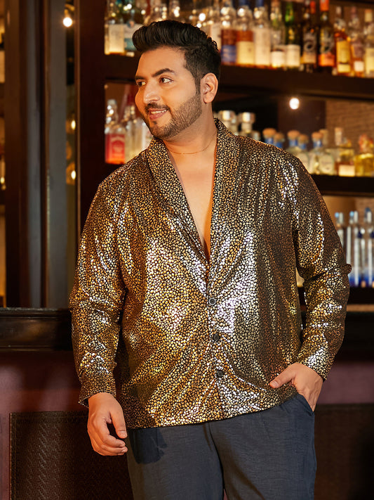 Metallic Shawl Collar Relaxed Shirt